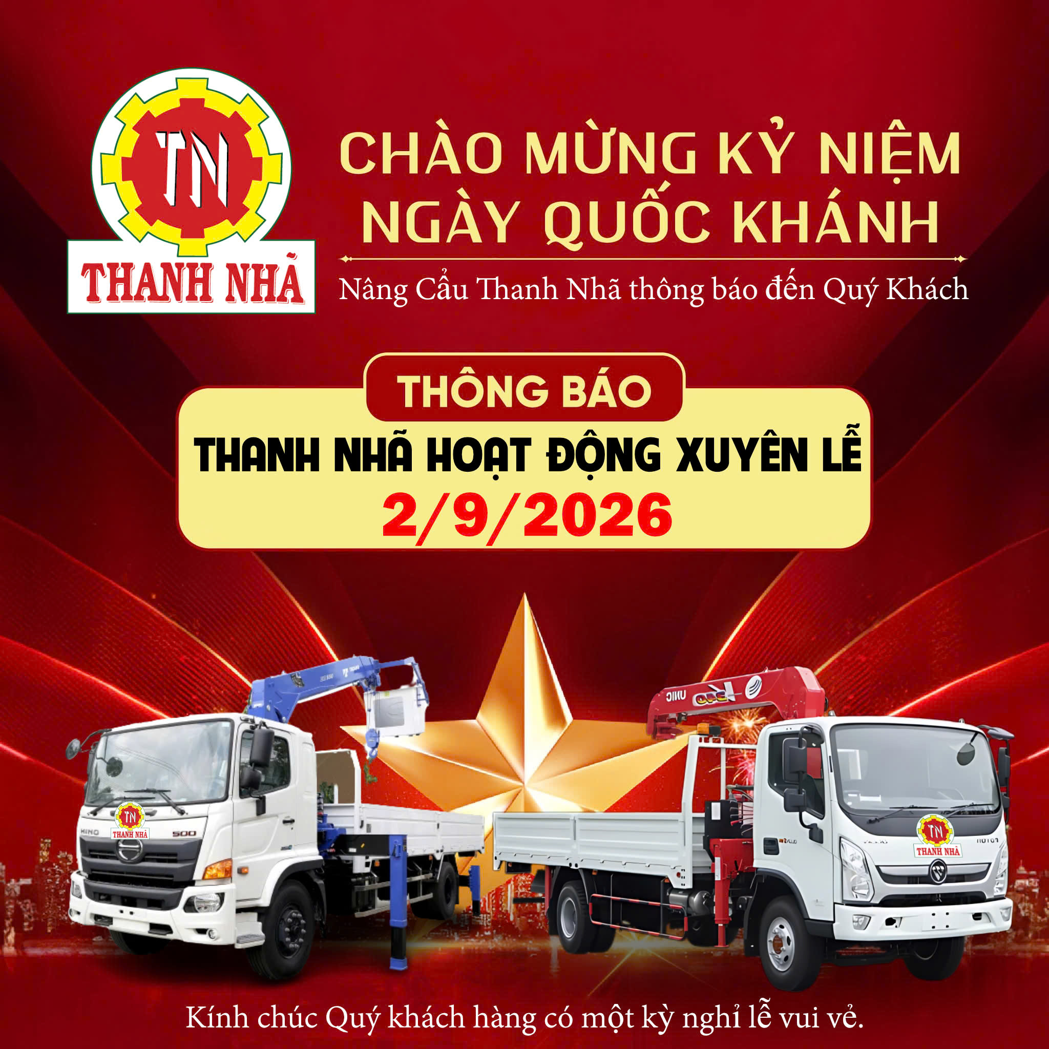Lịch thông báo Thanh Nhã làm xuyên lễ 2/9/2026
